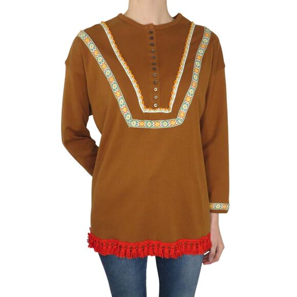 Vintage Songwriter Embroidered Brown Boho Western Tassel Blouse Small- Medium - Picture 3 of 9